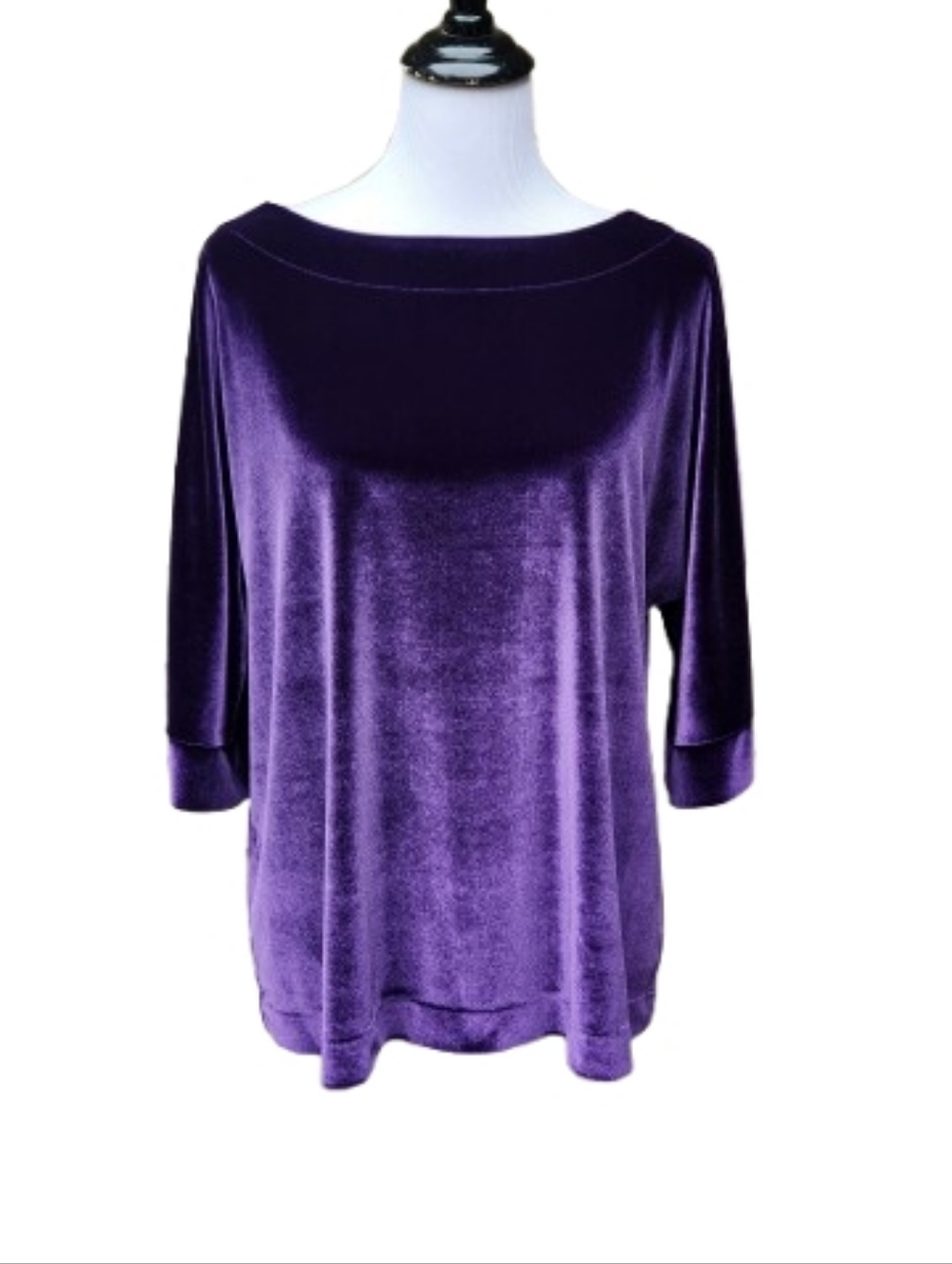Liz Claiborne Purple Velour Blouse Boatneck 3/4 Sleeves Solid Career Dressy